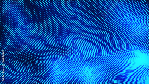 Dot white blue wave light screen gradient texture background. Abstract technology big data digital background. 3d rendering.