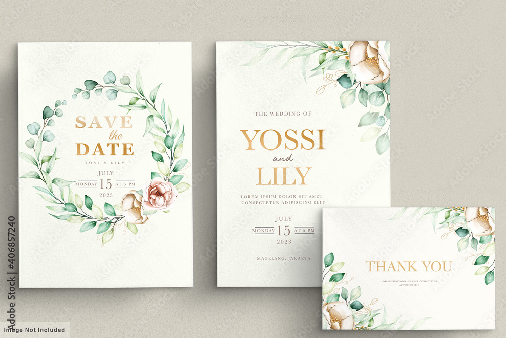 minimalist eucalyptus wedding card set 