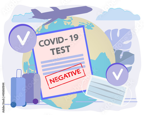 Negative rapid test result for coronavirus infection. 
 Protective measures for covid-19 during an airplane flight.