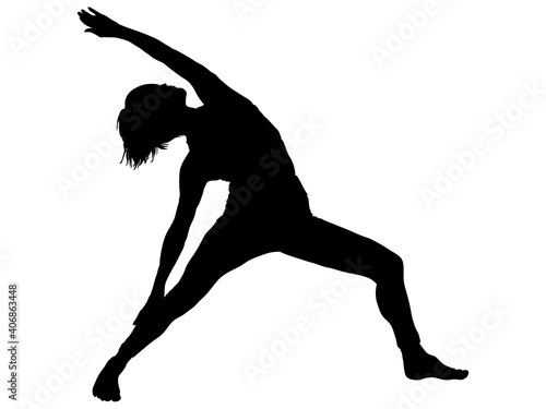 空を見上げてストレッチをする女性シルエット