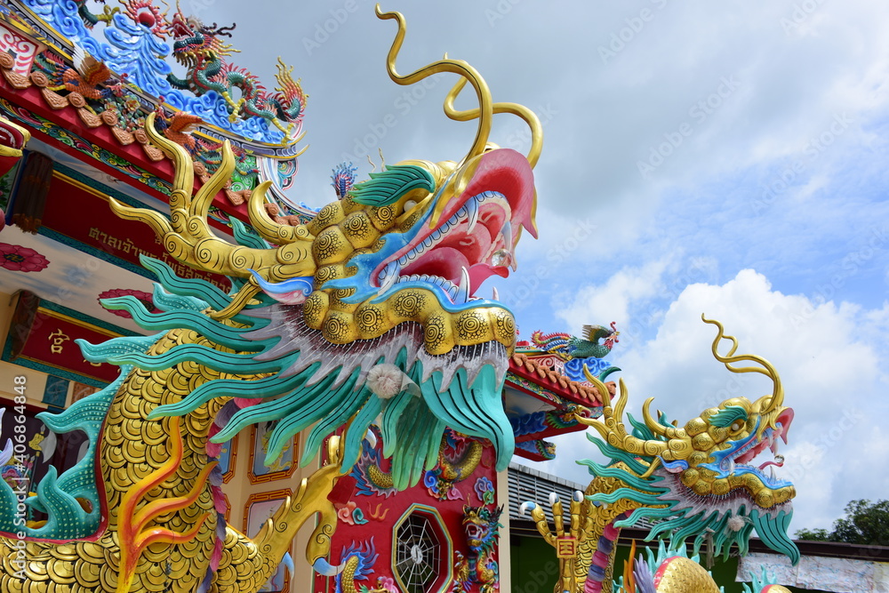 Shrine is decorated in Chinese style. Is a tourist attraction for tourists to pay homage to Chinese gods in Chonburi, Thailand Shrine is decorated in Chinese style. Is a tourist attraction for tourists to pay homage to Chinese gods in Chonburi, Thailand