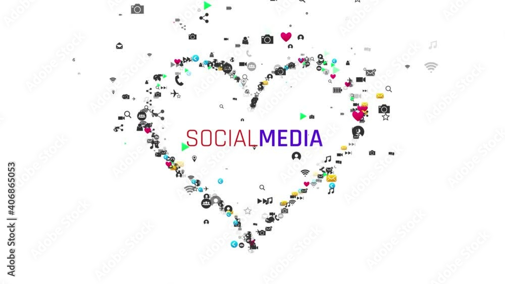 4K Heart shape with social media text and icons 4K Heart shape with social media text and icons
