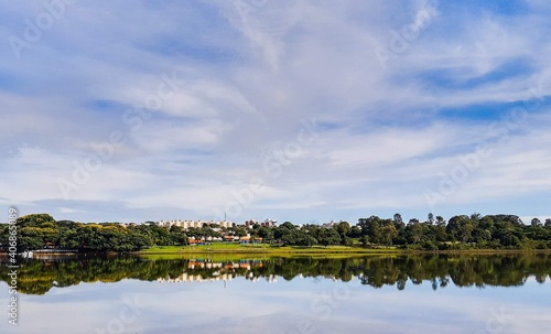 landscape with lake and blue sky