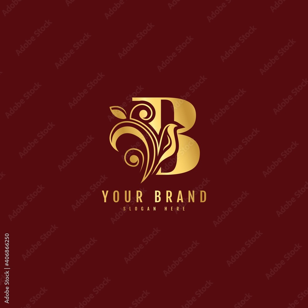 Initial letter B with leaf logo vector concept element. Luxury natural logotype vector.