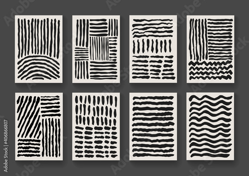 Set of contemporary art prints. Minimalist modern posters collection. Hand painted Mid Century composition vector design.