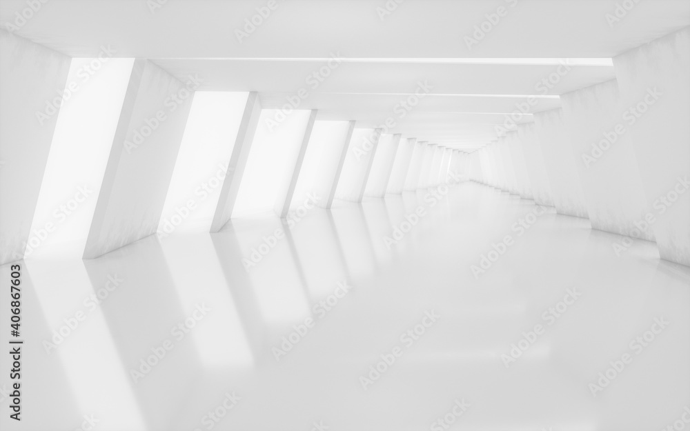 Obraz premium White tunnel with light from the left, 3d rendering.