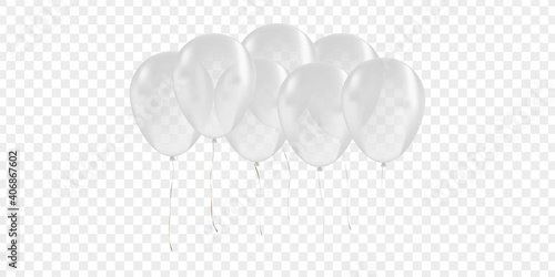 Vector realistic isolated white balloon for celebration and decoration on the transparent background. Concept of happy birthday, anniversary and wedding.
