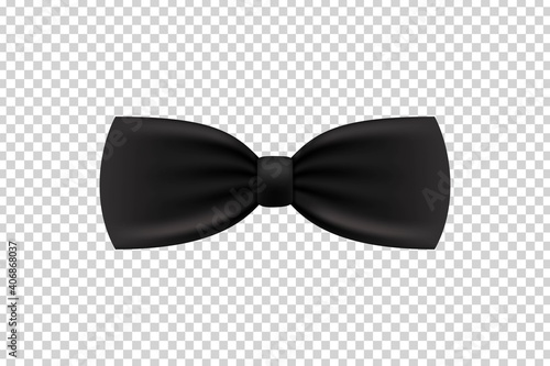 Vector realistic isolated black bow tie for photo decoration on the transparent background.