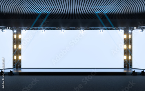 Exposition stage with blank billboard, 3d rendering. © Vink Fan