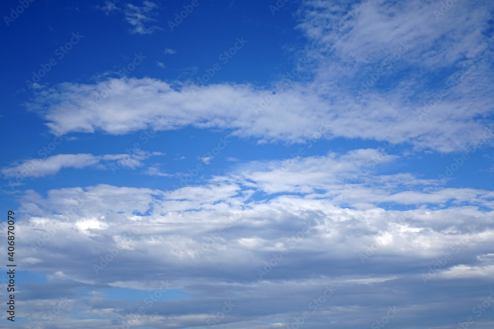 Blue sky with white clouds. Copy space
