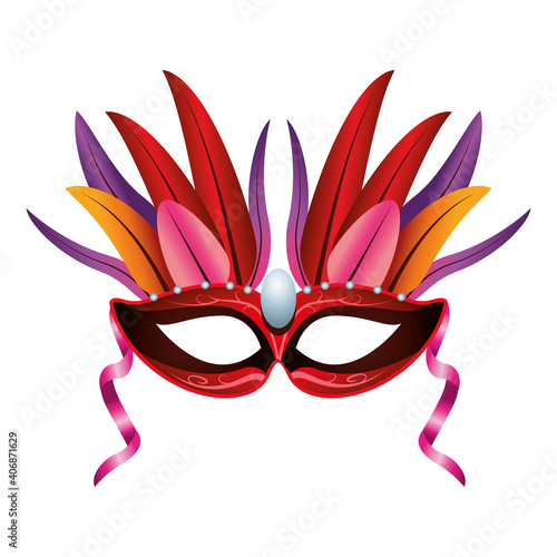 red mask mardi gras with feathers