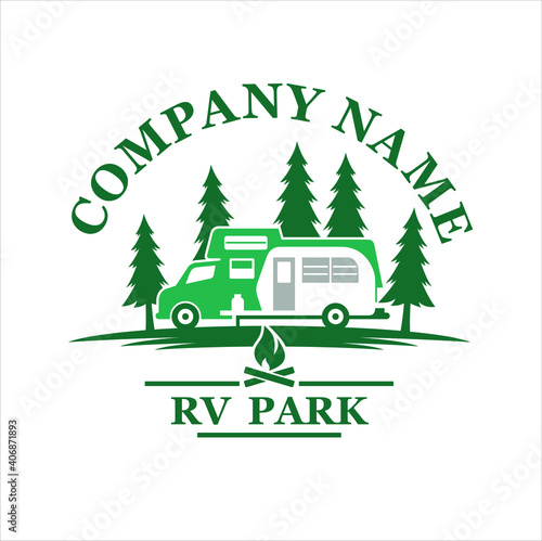 logo template for RV Park area, outdoor recreation, vector art.