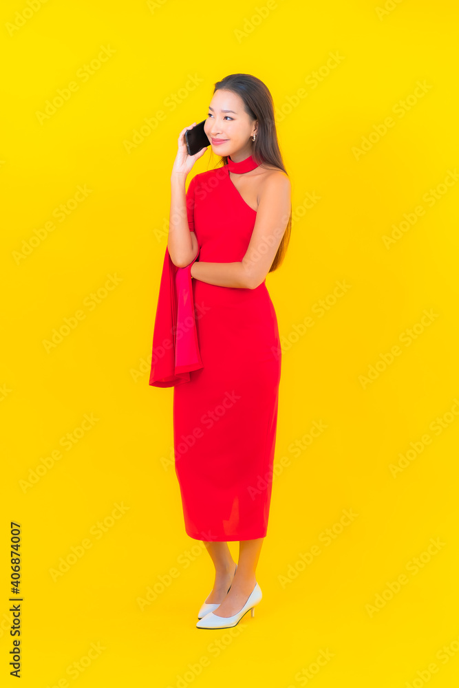 Portrait beautiful young asian woman with smart mobile phone with credit card Portrait beautiful young asian woman with smart mobile phone with credit card