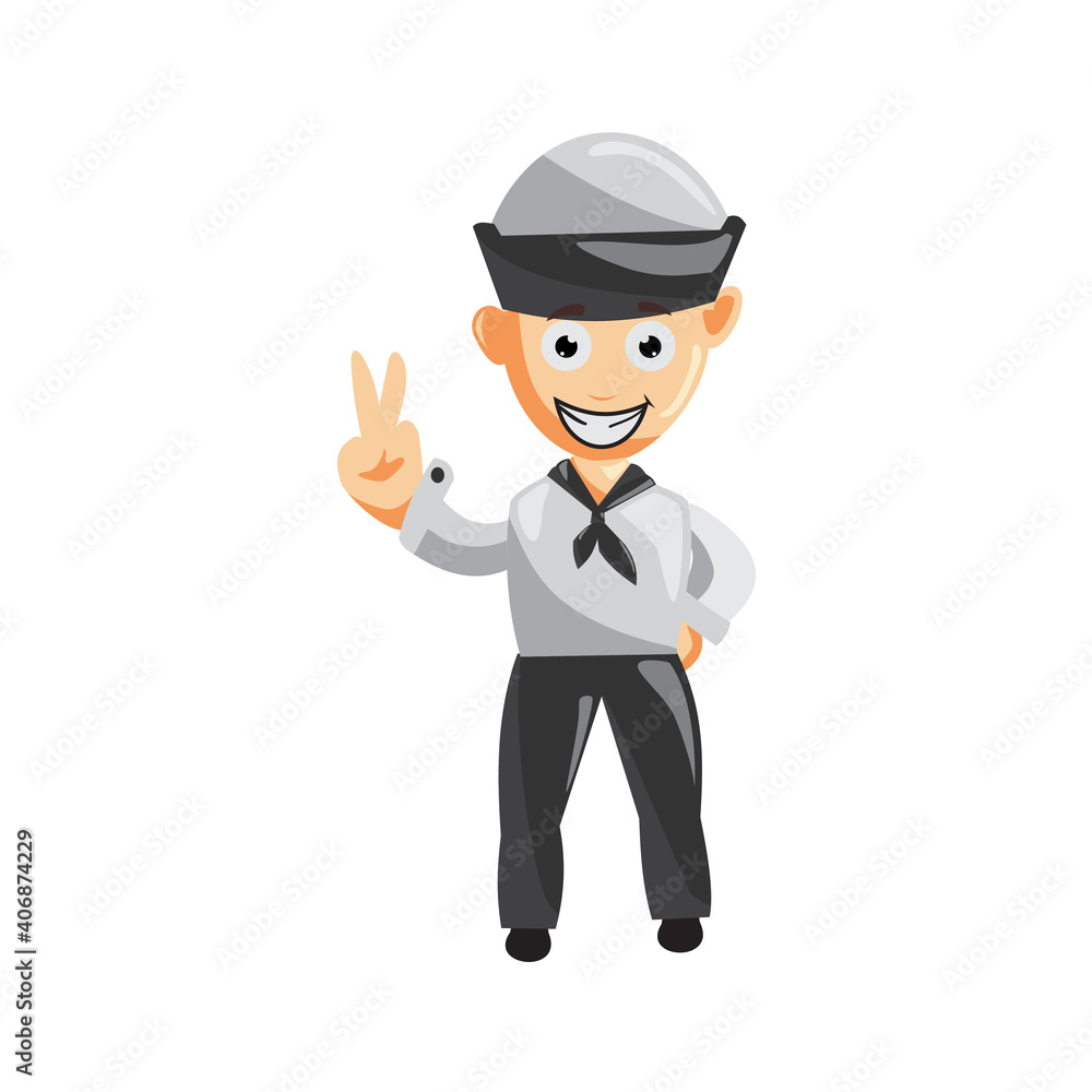 Sailor man Hand up Peace cartoon character Vector illustration in a flat style Isolated