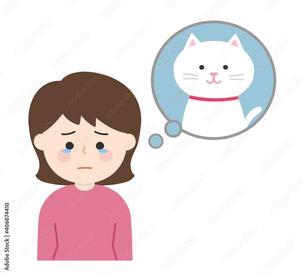 Woman dealing with the death of her pet cat. Vector illustration isolated on white background. Woman dealing with the death of her pet cat. Vector illustration isolated on white background.