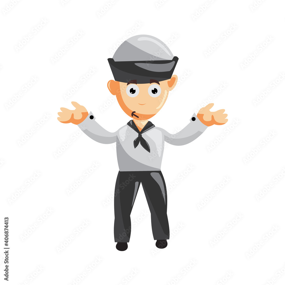 Sailor man Confused cartoon character Vector illustration in a flat style Isolated