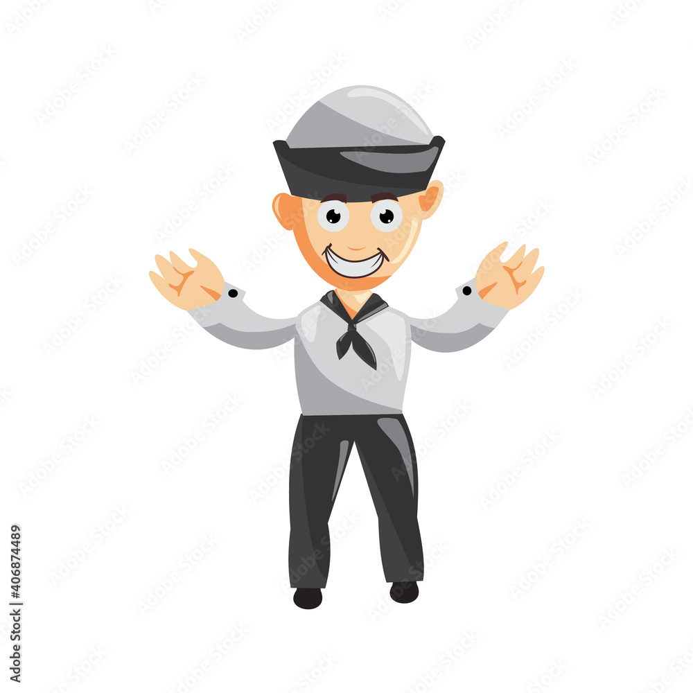 Sailor man Hand Up cartoon character Vector illustration in a flat style Isolated