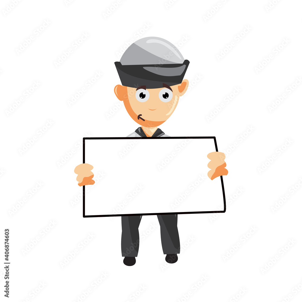 Sailor man with blank Board cartoon character Vector illustration in a flat style Isolated Sailor man with blank Board cartoon character Vector illustration in a flat style Isolated