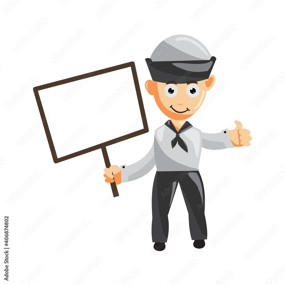 Sailor man with blank Board cartoon character Vector illustration in a flat style Isolated Sailor man with blank Board cartoon character Vector illustration in a flat style Isolated