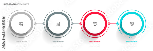 Business infographic thin line process with circle template design with icons and 4 options or steps. Can be used for presentations banner, workflow layout, annual report, flow chart, web design.