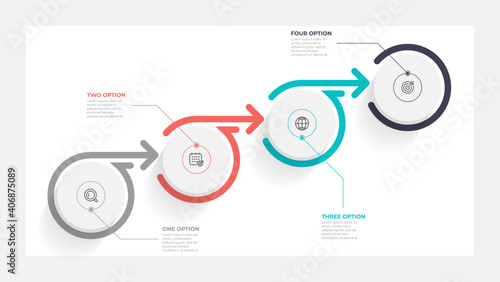 Vector infographic template design with start up and arrows processes. Business concept with 4 options or steps.
