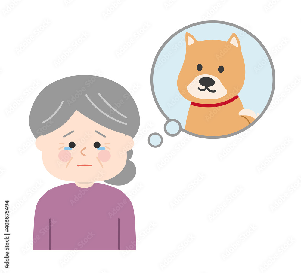 Elderly woman dealing with the death of her pet dog. Vector illustration isolated on white background. Elderly woman dealing with the death of her pet dog. Vector illustration isolated on white background.