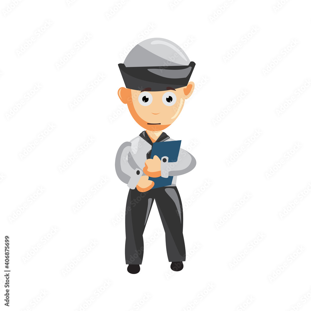Sailor man Bring Book cartoon character Vector illustration in a flat style Isolated