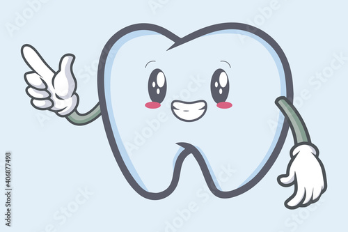 vector Smile, Happy Face. tooth character emoticon cartoon style. Logo, Icon, Mascot, Sticker Illustration
