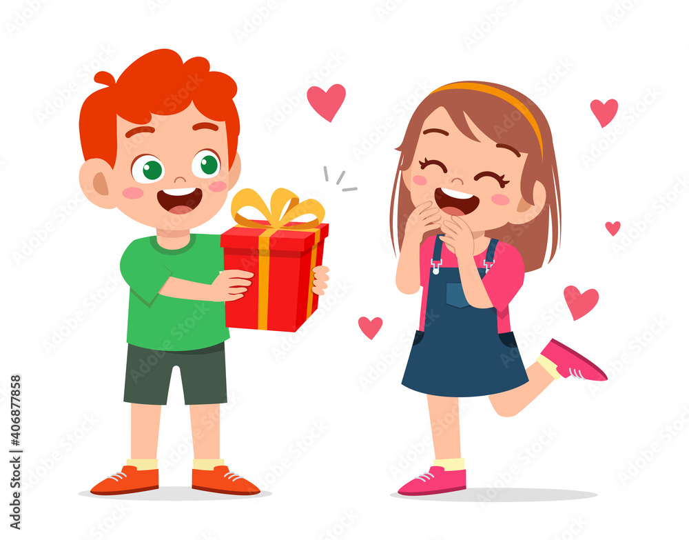 cute boy give present to little girl for celebrate birthday cute boy give present to little girl for celebrate birthday