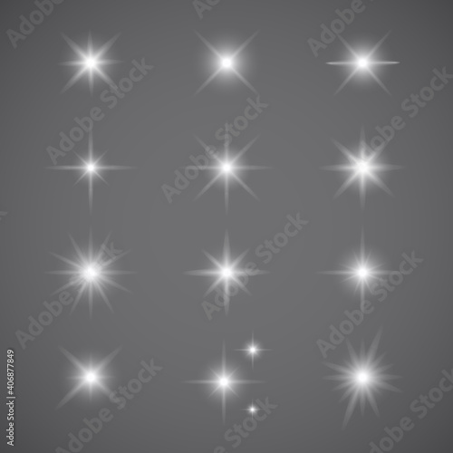 Lights effect set isolated on gray background. Collection of various sparkle effect for backdrop and wallpaper. Light effect vector illustration