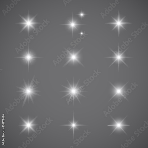 Lights effect set isolated on gray background. Collection of various sparkle effect for backdrop and wallpaper. Light effect vector illustration