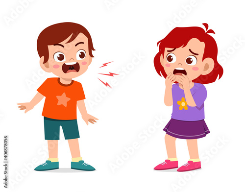 little boy angry and shout to little girl