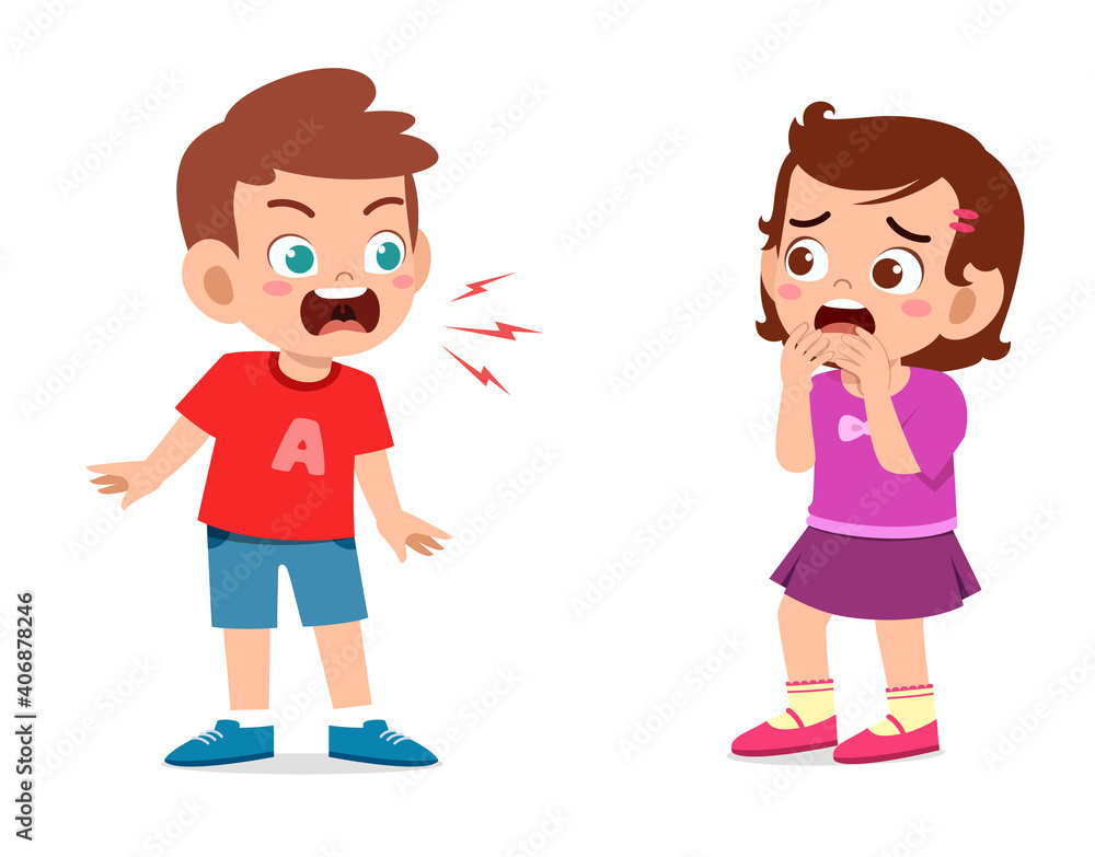 little boy angry and shout to little girl little boy angry and shout to little girl