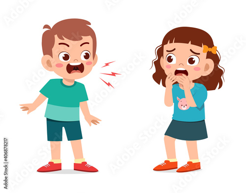 little boy angry and shout to little girl