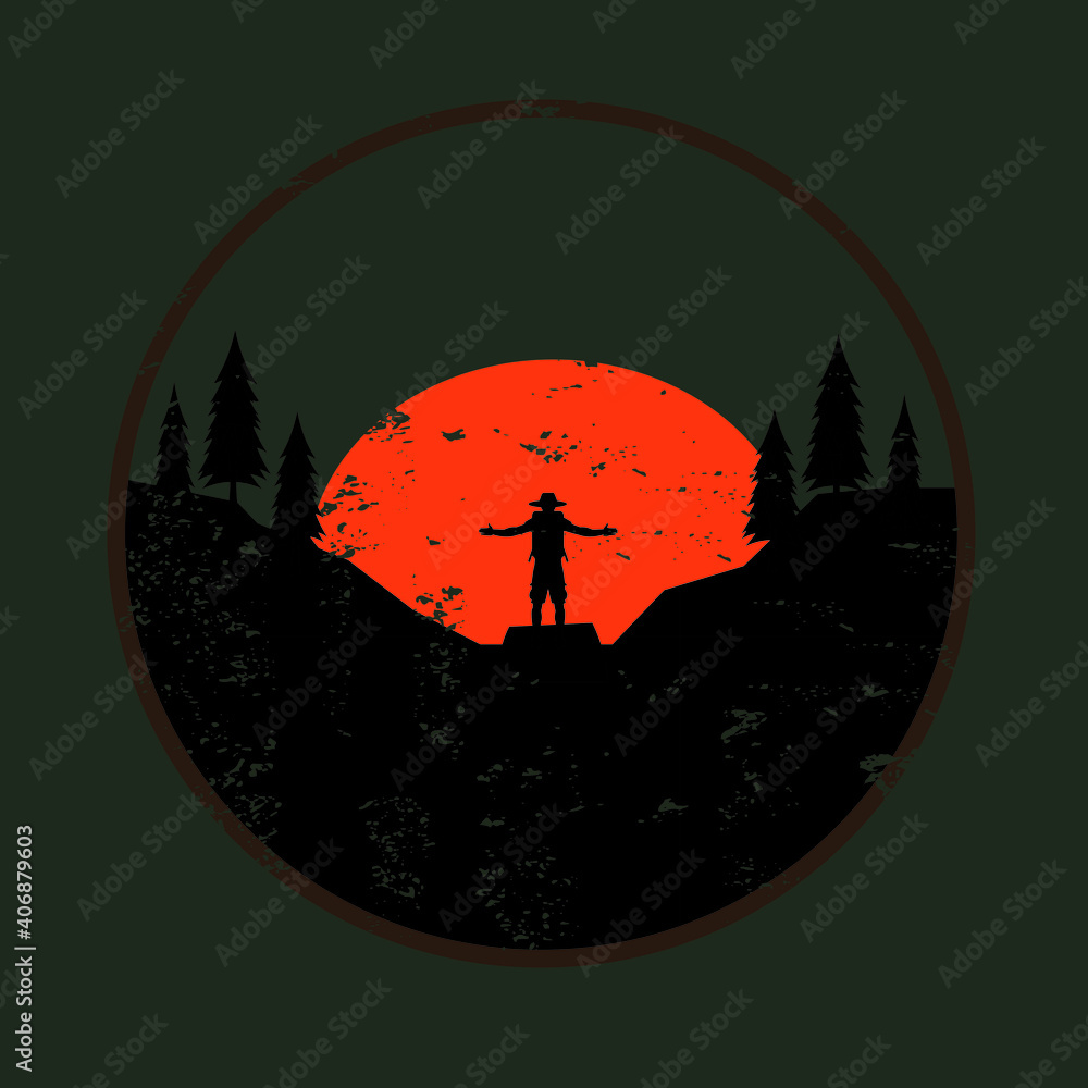 illustration a man at the hill in evening