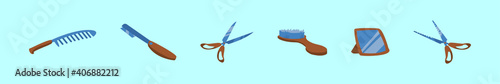 set of barber tools cartoon icon design template with various models. vector illustration isolated on blue background
