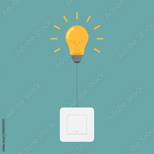 Turn on the lights, light bulb and light switch design vector illustration