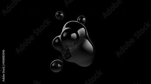 Fluid liquid blob, metaball morphing animation. Scattering, merging and flowing of glossy liquid deforming organic molecules. Seamless Loop. Alpha embedded in video.
