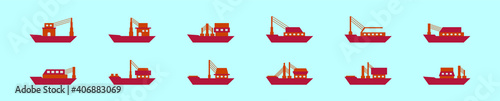 set of tugboat cartoon icon design template with various models. vector illustration isolated on blue background
