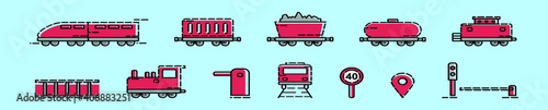 set of train cartoon icon design template with various models. vector illustration isolated on blue background