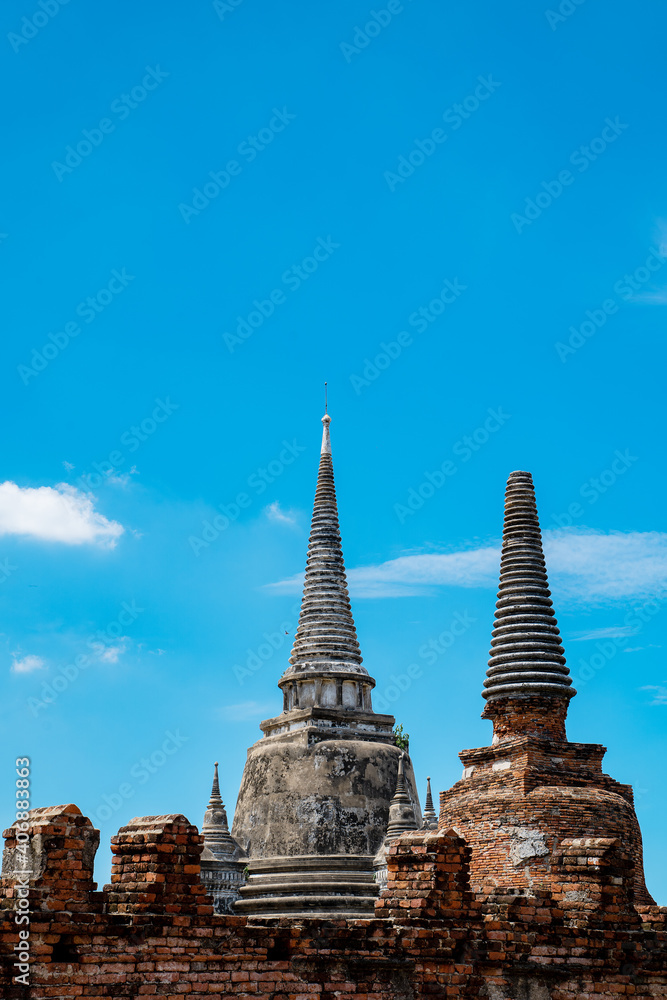 Fototapeta premium Old castle stone temple,old brick pagoda in asia, Thailand