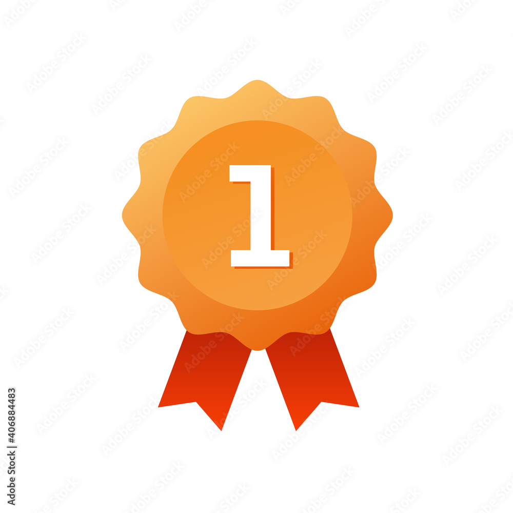 number one ribbon award colors icon over white background