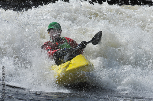 Kayak in whitewater of rapids
