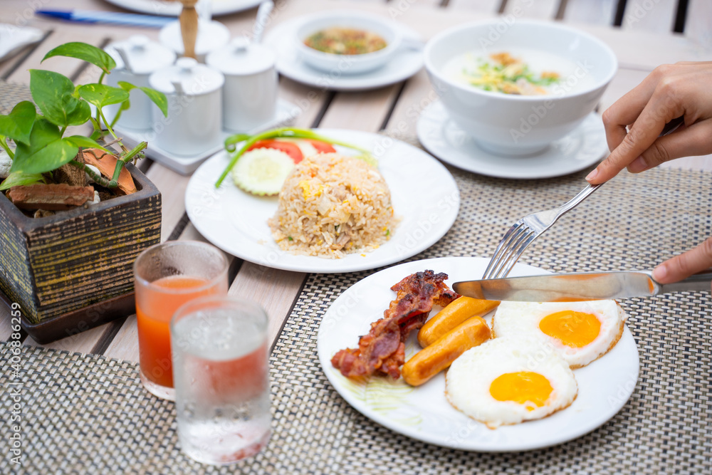 eating variety food for breakfast in morning eating variety food for breakfast in morning