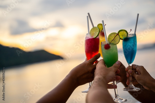 drink colorful cocktail in party on cruise