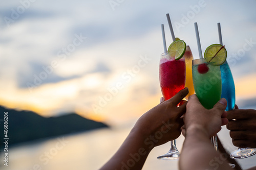 Sticker drink colorful cocktail in party on cruise