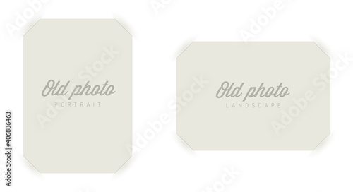 Photo frame corners. Old photo album. Retro photos template. Vertical and horizontal orientations. Vector illustration.