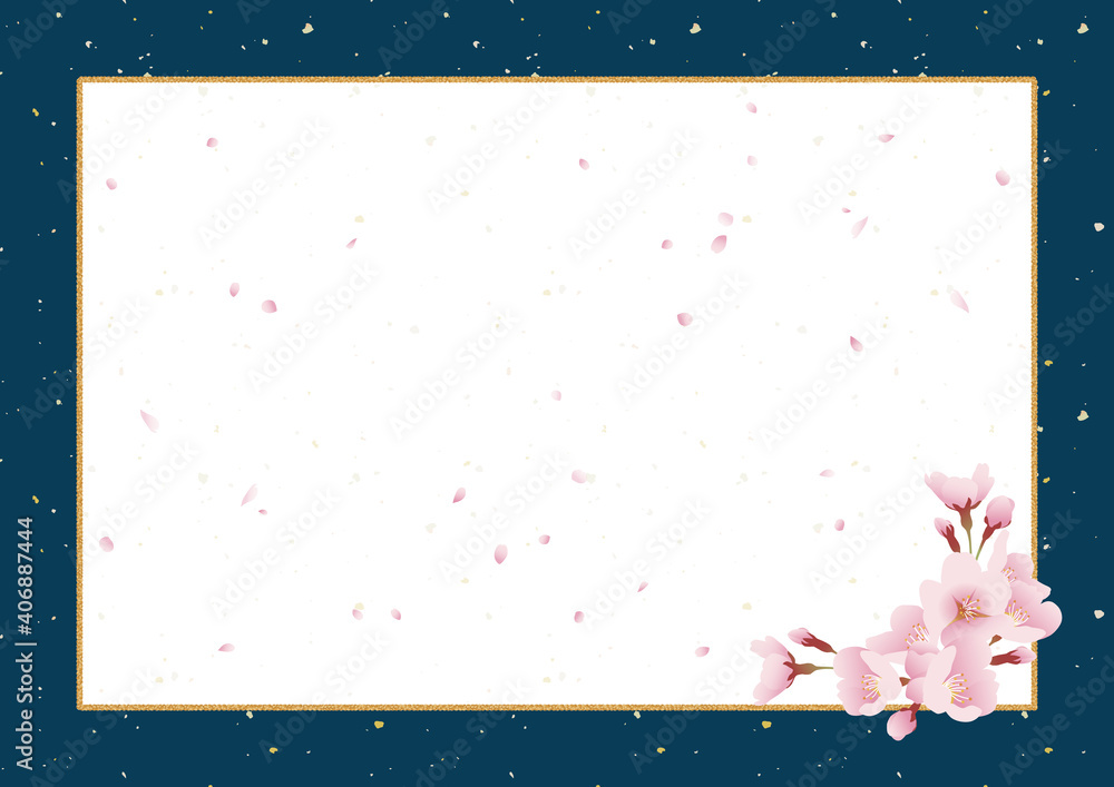 桜の花 和風背景素材 紺色 漆 和紙 横長 A3 比率 Stock Vector Adobe Stock