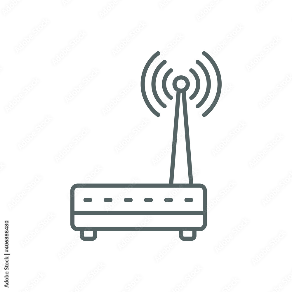 Simple router icon. Line style for web template and app. Broadband, modem, woreless, vector illustration design on white background. EPS 10 Simple router icon. Line style for web template and app. Broadband, modem, woreless, vector illustration design on white background. EPS 10