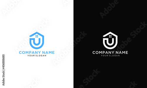 House U Letter Logo. Creative Icon Created From Negative Space of Initial U Combined With Minimalist House Shape Design. Perfect for the modern real estate industry.